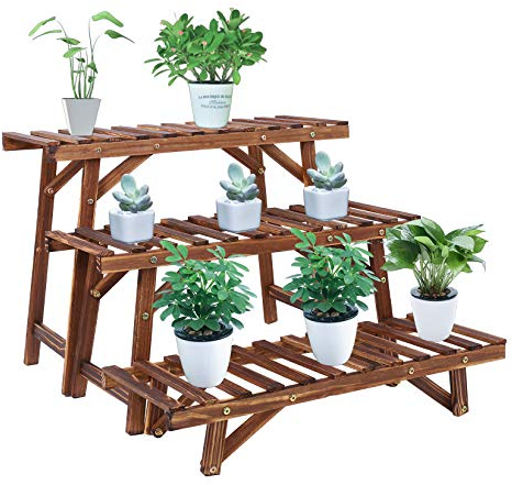 unho Blumentreppe 3 Ebenen, Blumenbank aus Holz, Pflanzenregal für Garten,Terrasse,Balkon,Wohnzimmer.
