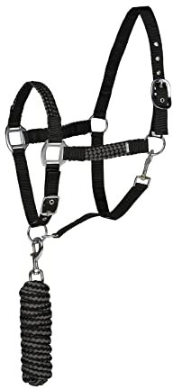 HORZE Halfter Chicago für Pferd und Pony, verstellbar mit Führstrick 2,25m, Schwarz, P