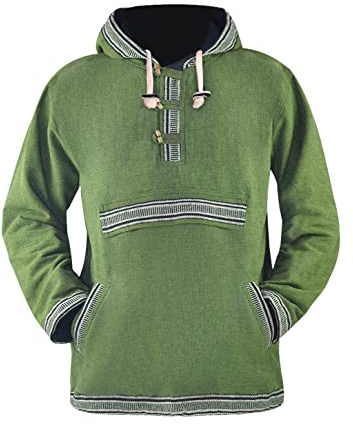 virblatt – poncho herr | bomull | herr poncho vinter filt poncho | vändfunktion | Baja huvtröja poncho varm Goa, Grön, S-M