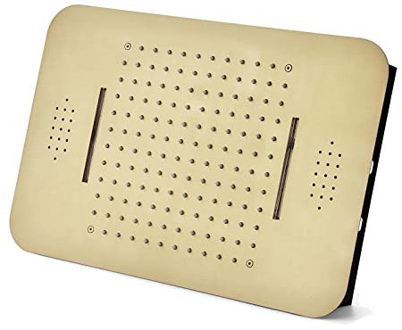 SHUGUANG Pommeau de Douche à LED Musique, Or Brossé 2 Fonctions Tête de Douche Encastrable Acier Inoxydable 64 Couleurs Pommeau de Douche Pluie Economie d'eau Tête Douchette, 58×38cm,Remote Control