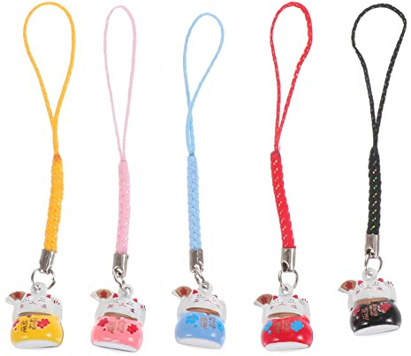 Cabilock Japanischer Glücksbringer Anhänger Katzenmotiv Fan Lucky Cat Schlüsselanhänger Mit Kupfer Glocke Für Taschen Und Handy Zubehör