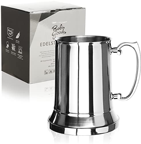 Robin Goods® Taza de Acero Inoxidable - Jarra de Cerveza de Metal - Taza térmica de Doble Pared - Taza para Beber para Acampar sin BPA