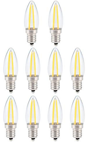 GOTOTOP LED Edison Glühbirne E12,10St LED Kerze Birne Antike Lampe 1,5 W Glühlampe Vintage Dimmbar Glass Fadenlampe Ersetzt E14-Produkten 230 V, 5,8x1,7 cm