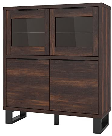Furniture24 Vitrine Halle 42 Wohnzimmerschrank, Highboard, Standvitrine, Schrank, Vitrinenschrank mit 4 Türen in Wallacde Eiche Dekor