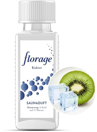 Florage 100ml Saunaaufguss EISKIWI - 50 Jahre Erfahrung als deutsche Duftmanufaktur, hochergiebiges Aufgussmittel für die Sauna, viele Aufguss Düfte, vegan und ohne Tierversuche, auch als Set