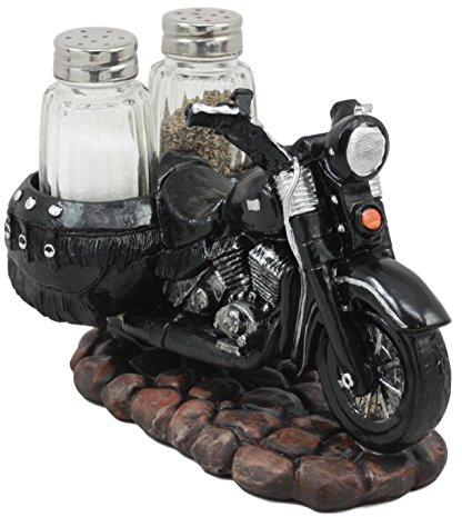 Ebros Gift Spice Up The Open Roads Ensemble salière et poivrière vintage vintage pour moto Noir