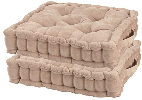 Fox Valley Traders Natural Tufted Booster Cushion, Soft Suede, Polyester Fill, Natural Color - Set of 2, Each Measures 14 1/2 Long x 14 1/2 Wide x 4 High