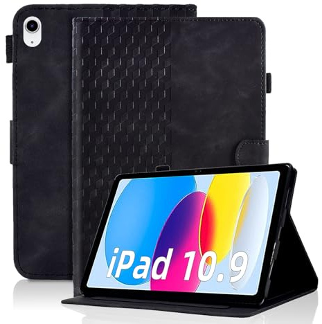 Vkooer Coque pour iPad (A16) 11th/10th Generation (11/10.9 inch, 2025/2022) Housse de Protection Cuir PU Etui Flip Cover Poche Case avec Support pour Tablette iPad 10,9 Pouces, Noir