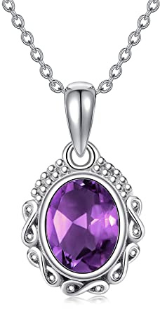 Althum Amethyst Halskette 925 Sterling Silber Echte Lila Amethyst Anhänger Halskette für Frauen