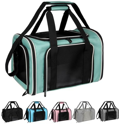 Cat, Dog Carrier for Small Medium Pet Carriers Up to15Lbs, Cats Carrier Soft- Sided Puppy Dogs Bag Portable Foldable Airline Approved Carrier Travel (Green 18 * 11 * 11)