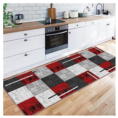 Siunwdiy Gris Rouge Tapis Cuisine Devant Evier Tapis De Couloir Lavable Antiderapant Long Absorbant Moderne Motifs Géométriques Tapis De Salon Chambre Géométrie,B,50X120CM