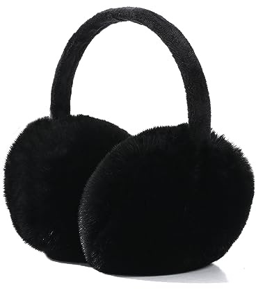 FSMILING Schwarz Verstellbare Winter Ohrenwärmer Plüsch Earmuffs Damen