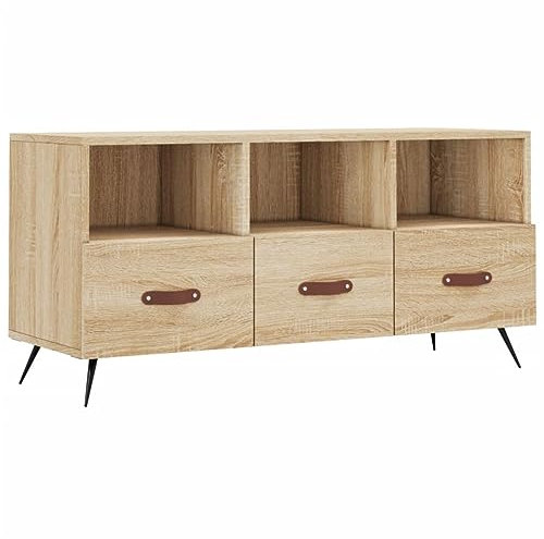 vidaXL TV Schrank, Fernsehschrank mit 3 Schubladen, Fernsehtisch für Wohnzimmer, Lowboard Sideboard TV Ständer TV Gerät, Sonoma Eiche Holzwerkstoff