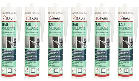 Dubaust BAS24 - 6 cartucce in silicone neutro, per interni ed esterni, resistenti alle intemperie, altamente elastiche da 310 ml (grigio chiaro)