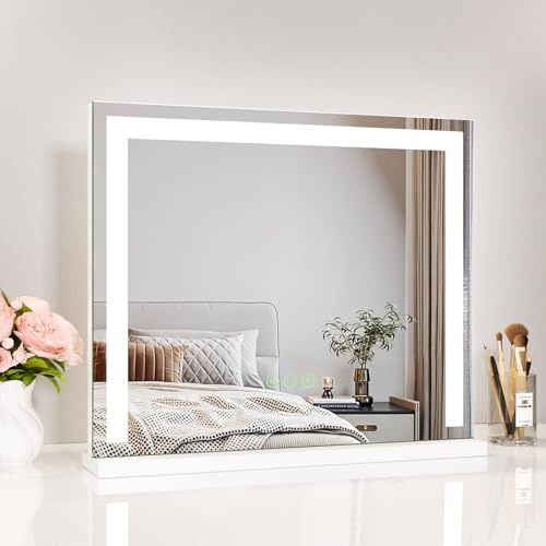 Heilmetz Schminkspiegel mit Beleuchtung 60x52cm, LED Hollywood Spiegel mit Dimmbar 3 Lichtfarben, Touch Schalter, Makeup Kosmetikspiegel mit Licht - Weiß