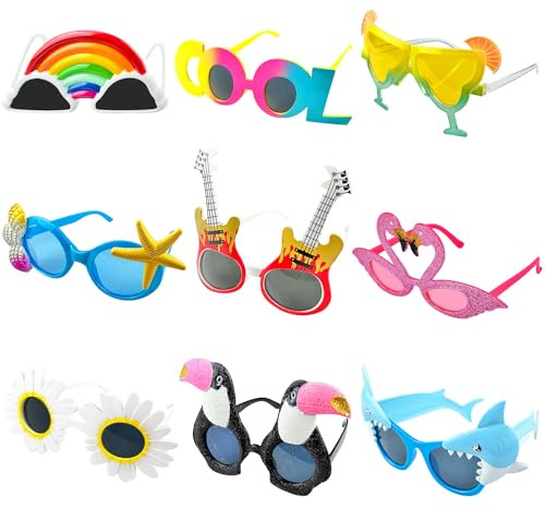 Occhiali da festa, divertenti, 9 pezzi, per carnevale, matrimoni, mascherate, spiaggia, lauree, accessori per foto