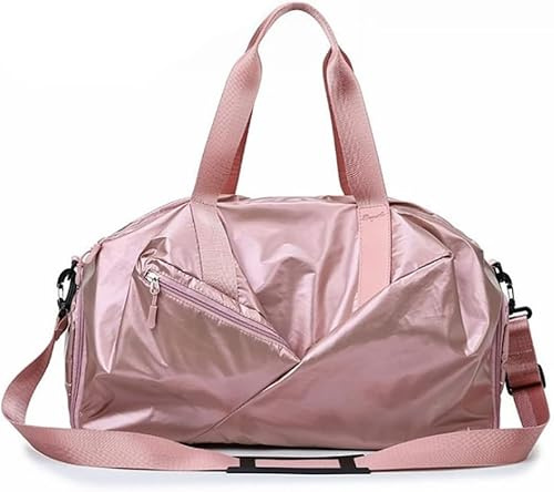 Sac de Sport pour Homme et Femme, Sac de Yoga Zippé Grand avec Bandoulièr, Sac de Voyage et Sac à Main avec Compartiment à Chaussure et Compartiment Humide, pour Yoga Natation Vacances Dance Rose