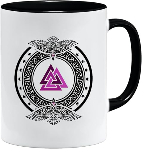 Nordic Viking Mug Gift Idea for Old Men Dad Grandpa Coffee Mug Viking Motif Skull Beer Mug Thors Hammer (VIKING033)