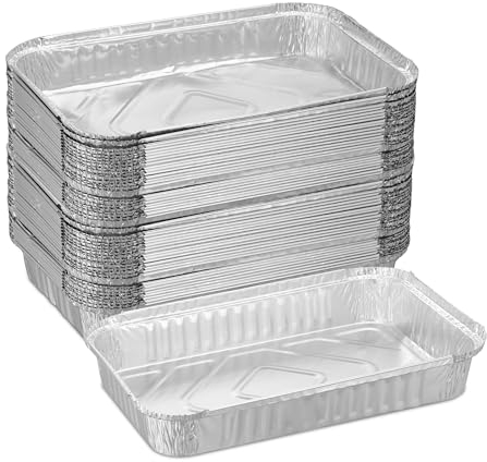 Relaxdays 50 Bandejas Aluminio, Envase Desechable Alimentos, Recipiente Recogegotas BBQ, Parrilla, 31x21 cm, Plateado
