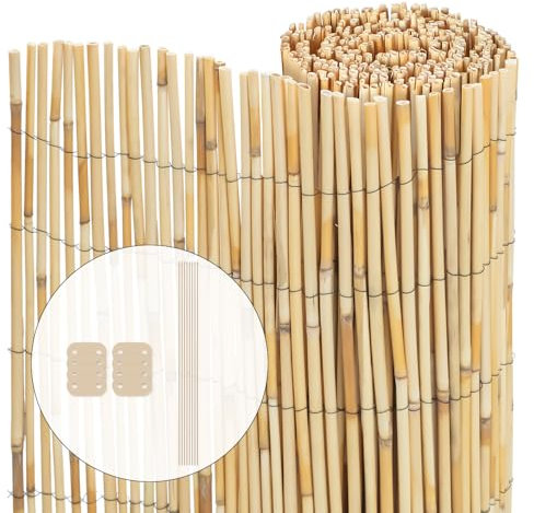 VOUNOT® Recinzione in Canna Naturale Rinforzato Reed Screening, Schermo Privacy Patio, Rotoli Decorativi Frangivista Balcone Canniccio Arella Stuoia Cannette Ombra Recinzione Esterno Rilegata 90x300cm