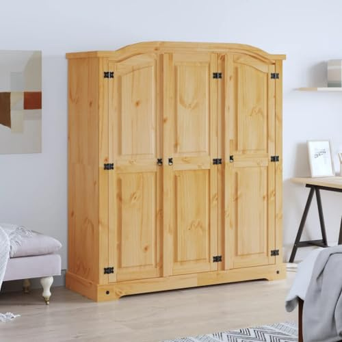 Cozynest Kiefer Kleiderschrank Mexiko-Stil Corona 3 Türen Garderobenschrank Schlafzimmerschrank Dielenschrank Holzschrank Schrank