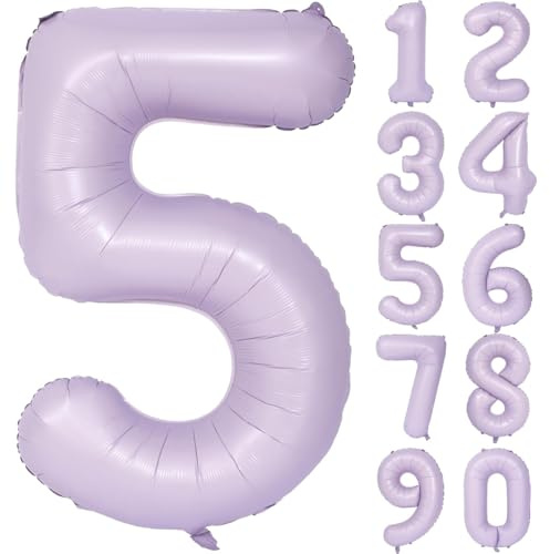 Palloncino Lila 100 cm Flieder Palloncino a numeri Grande Lila Chiaro Palloncino Lila 5 Lila Chiaro Palloncino per compleanno Palloncino a elio numero 5 Palloncino 5 Ragazza Ragazzo Decorazione per