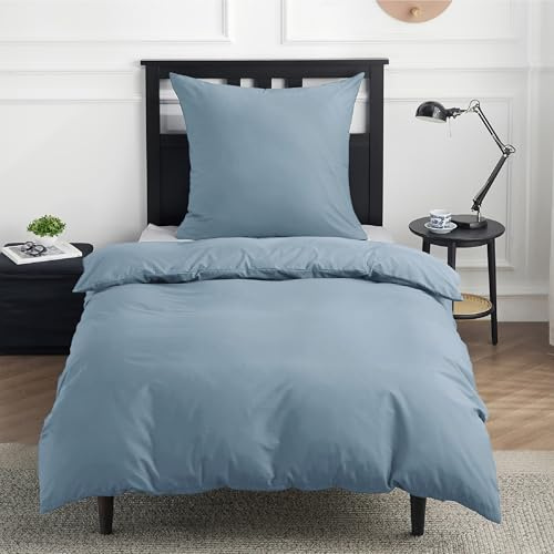 BEDSURE Bettwäsche 135x200 Baumwolle 2tlg. - Graublau Set 1x 80x80 Kissen | 100% Baumwolle Bettwäsche-Sets mit Reißverschluss, OEKO-TEX Zert, Weich, Sicher, Atmungsaktiv, Hautfreundlicher Komfort