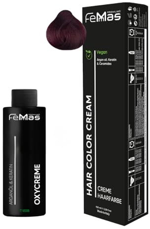 Femmas Set di colori per capelli, biondo medio, viola, rosso, 7,26, 100 ml + crema di ossia, 100 ml, 6%, colorazione permanente per capelli + sviluppatore, delicato e duraturo, colore per capelli per