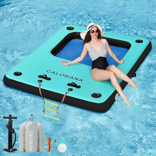 CALOBANA Floating Dock, Inflatable Floating Dock Air Water Platform with Rope Ladder for Multi People Island Lake Boats Pool Relaxing