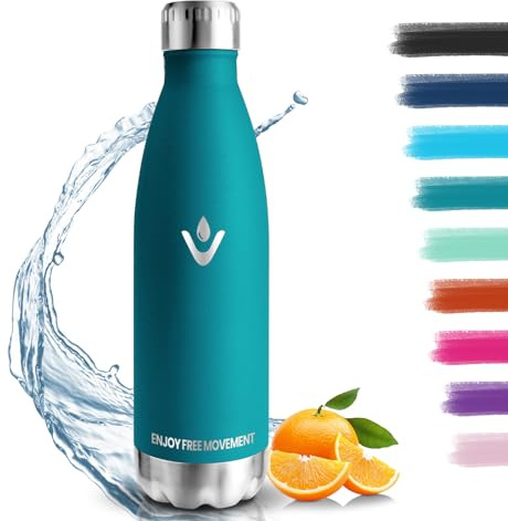 Trinkflasche Edelstahl, Trinkflaschen Kinder, 500ML BPA-frei, Thermosflasche, Wasserflasche Edelstahl Doppelwandig, Trinkflasche Kohlensäure Geeignet, Water Bottle für Fitness, Fahrrad, Schule