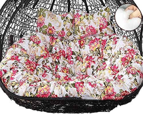 Ersatz-Eierstuhlkissen für den Außenbereich, mit Kopfstütze, für 2 Personen, groß, dick, Schaukel, Hänge-Sitzpolster für Garten, Hof, Balkon, waschbar, Blumendesign, Farbe: Blume 2