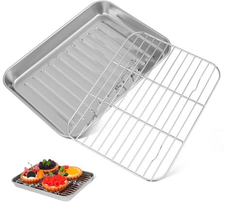 DECHOUS Stainless Steel Baking Sheets Set 2 Pack 23.5x17.5x2.5cm Wire Oven Rack Non-Rust Cooking Roasting Tray Pan for Kitchen