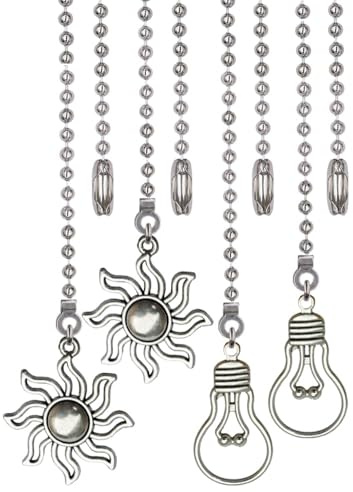 12 Pack Stainless Steel Ball Chain Pull Chain, 12 Inch Ornaments (Fan and Bulb Pattern)
