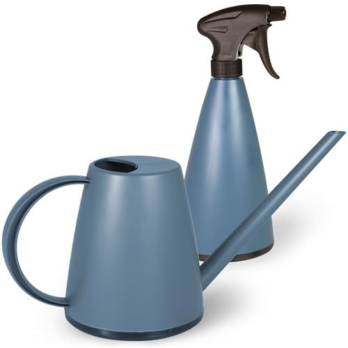 Mesto Lucky Marine - Regadera de 1 L, Incluye Mini pulverizador de Mano Azul Marino de 0,79 l, Botella de Spray y regadera para Plantas de Interior y jardín, riego y Cuidado de Plantas, Boquilla