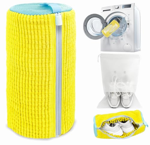Shoe Washing Machine Bag,Laundry Shoe Bag for Washer and Dryer,Reusable Shoe Cleaning Bag for Sneakers,Tennis Shoes,With Self-locking Zipper, Microfiber Inside,Include Shoe Bag (Pro Yellow - 1 Pack)