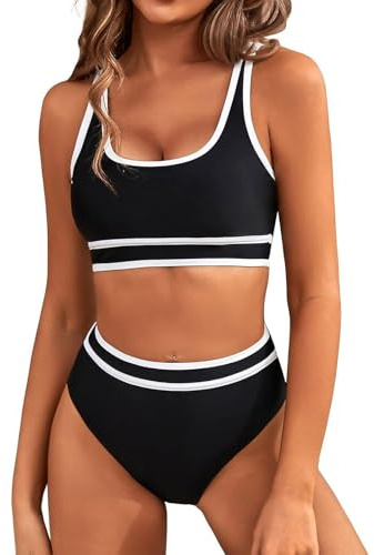 HTTDSLF Costumi da Bagno Due Pezzi Donna Costume da Bagno Push Up Imbottito Reggiseno Bikini Costumi da Mare a Vita Alta Swimwear Regolabile