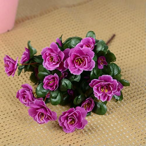WEITINGKKK Artificial Flowers, Outdoor Fall Artificial Red Azalea Flowers Bushes UV Resistant Decor Fake Flowers Home Decorations Small For Garden(Purple)