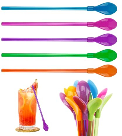 20 Pieces Slush Straws, Reusable Colored Straw Spoon 2 in 1, Slush Straws with Scoop, Plastic Straw Suitable for Smoothies Milkshakes Coffee Cocktail