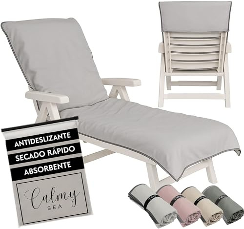 CalmySEA Toalla para tumbona 200x75 cm - con capucha de microfibra, ligera, funda protectora para toallas de jardín, con sobre, funda para silla de playa, tumbona de playa (Gris claro, 1 unidad)