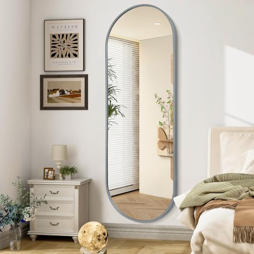 JJUUYOU Ganzkörperspiegel, oval, Wandmontage, 120 x 45 cm, Türspiegel in voller Länge, mit Aluminiumrahmen, Spiegel für Badezimmer, Wohnzimmer, Schlafzimmer, Eingangsbereich