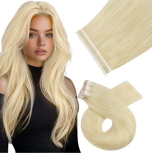 Moresoo Platin-Tape-in-Haarverlängerung, Echthaar, Blond, 55,9 cm, Remy-Echthaar, Tape in Extensions, 10 Stück/25g, #60