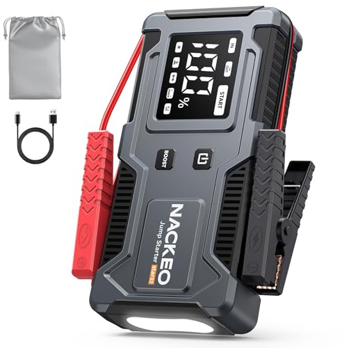 Jump Starter Power Pack 6000A, Safer Built-In Clip Car Battery Booster Jump Starter for 12V Vehicle (up to 9.0L Petrol & 7.0L Diesel Engines) with Boost Function, LED Screen and Flashlight