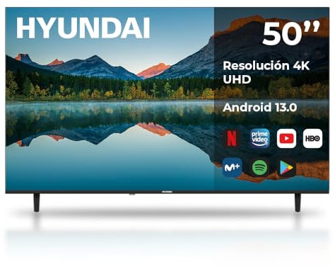 Hyundai Smart TV TFT 50 HTV5000UA Ultra HD DVBT2-S2 E Negro Android 13.0 Mando con Acceso Directo a Apps Conex