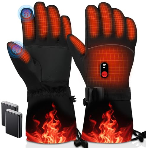 Wholede Guantes Calefactables para Mujer Hombre - Guantes Calefactables Moto con 7.4V Calentamiento Rápido y 2 Baterías 10000mAh, 3 Niveles de Calentamiento, Pantalla Táctil, Ideal para Esquí, M