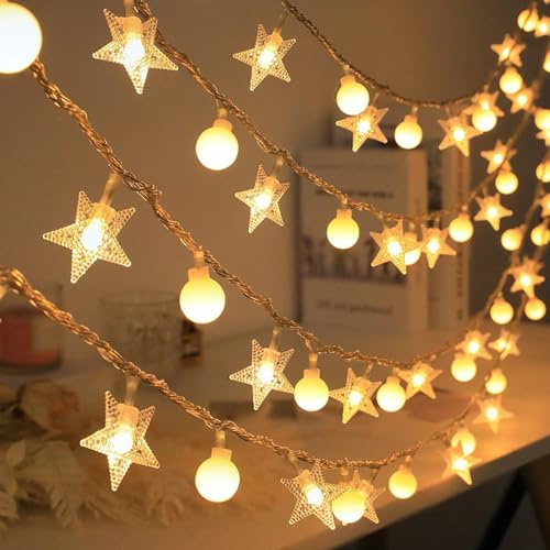 ALEGRE Lichterkette Stern Kugeln Batterie Warmweiß, 3M 20 LED Stern Kugel Globe Lichterkette Batterie, Kugeln Lichterketten Innen Batteriebetrieben, String Lights für Hochzeit,Silvester,Weihnachtsdeko