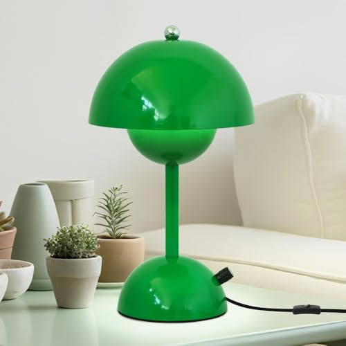 Nachttischlampe Dimmbar Pilz Lampe,Kreative Drehschalter LED Tischlampe,Schlafzimmer Wohnzimmer Dekoration Schreibtischlampe,Pilzlampe im Skandinavischen Stil,Inklusive G45 Glühbirne,Wärmeweiß,Grün