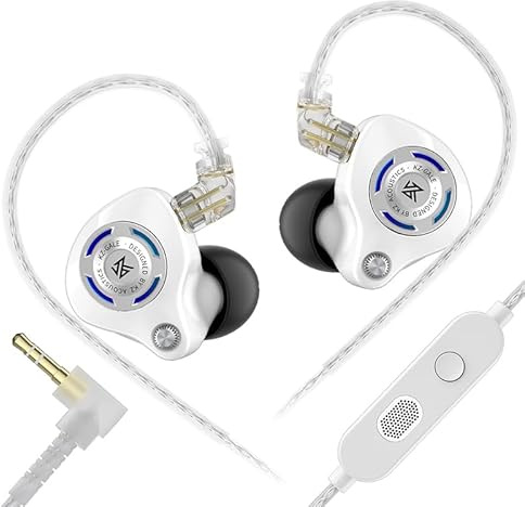 LINSOUL KZ Gale In-Ear-Monitore,Super-Linearer Dynamischer Treiber IEM,Ultra-ansprechender Bass Hi-Fi Gaming-Kopfhörer mit Versenktes 2Pin-Kabel für Audiophile(Mit Mikrofon 3,5mm,Weiß)