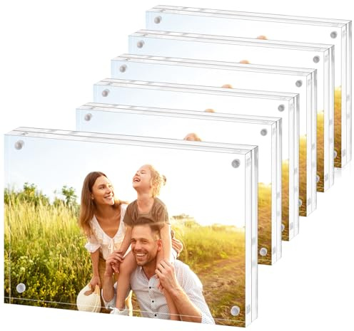 Fixwal 5x7 Acrylic Picture Frame, 6 Pack Clear Double-Sided Magnetic Frames Set, Frameless Photo Frames for Desktop Tabletop Display