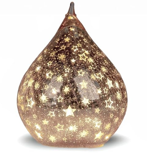 formano LED Deko Tropfen Sterne Rose-Gold 25cm Glasleuchte Crackle-Optik + Timer (6h an/18h aus), Batteriebetrieben - Stimmungslicht für Winter & Weihnachten Dekoleuchte für gemütliches Zuhause