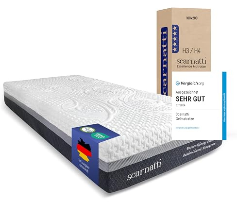 Scarnatti Matratze 100x200 Gelmatratze 27 cm mit Druckentlastung H3/H4 | Atmungsaktiv, Druckentlastung,